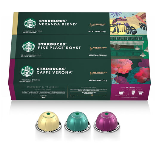Starbucks by Nespresso Vertuo Coffee Pods Variety Pack - Blonde, Medium & Dark Roast, 30-Count, 7.8 oz.