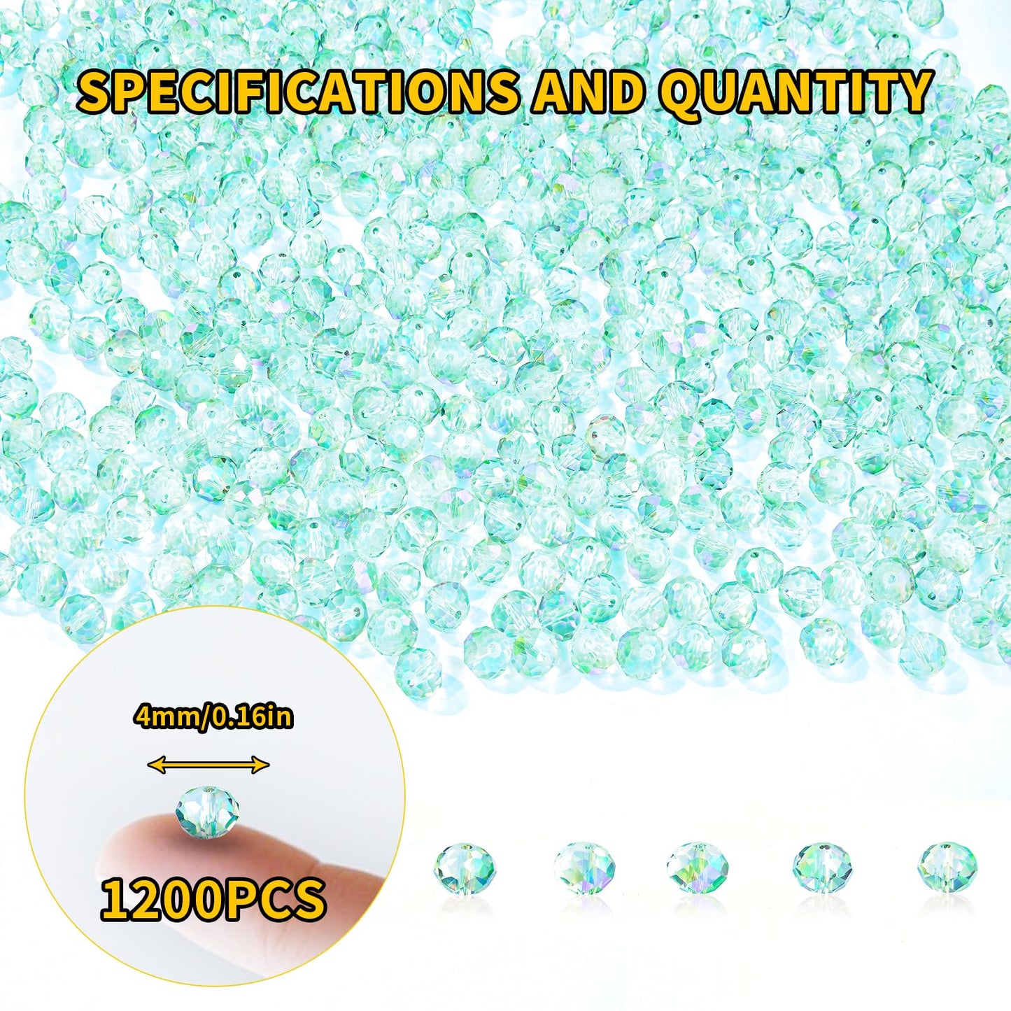 Laopottbeads 1200Pcs 4mm Crystal Glass Beads for Jewelry Making Beads for Bracelets Necklace Pendants Making Supplies(Light Blue Green)