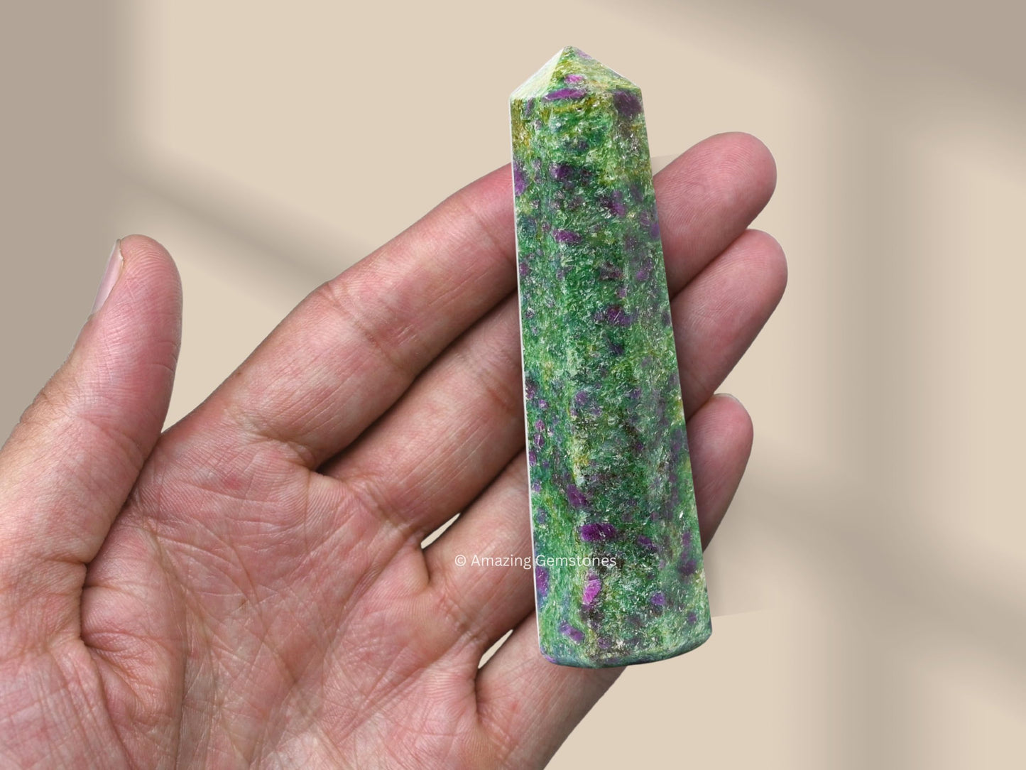 Amazing Gemstone Ruby Fuchsite Crystal Towers - Natural Healing Crystal Point Obelisk for Reiki Healing and Crystal Grid (3" to 4" INCH)