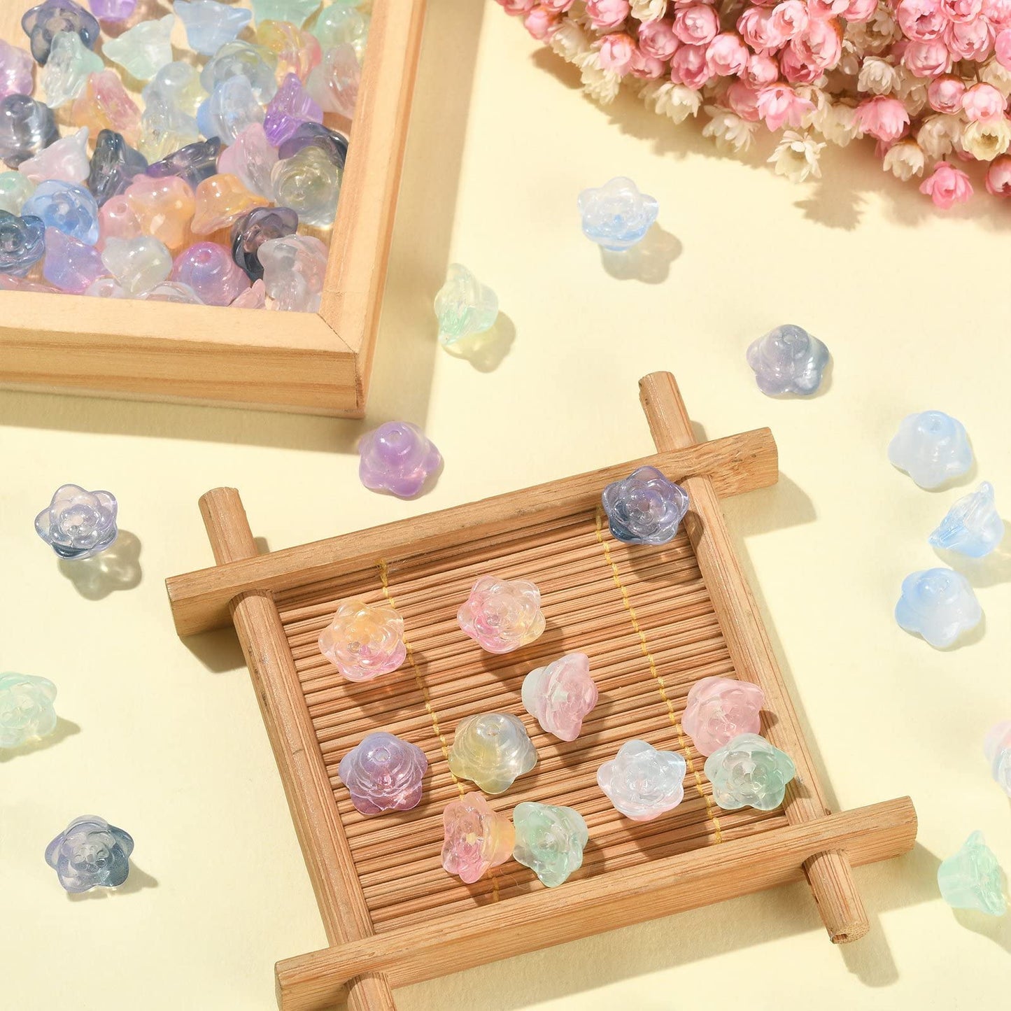 LiQunSweet 100 Pcs Gradient Handmade Lampwork Crystal Glass Beads Flower Beads Spacer for Jewelry Making Bracelet Earrings Necklace