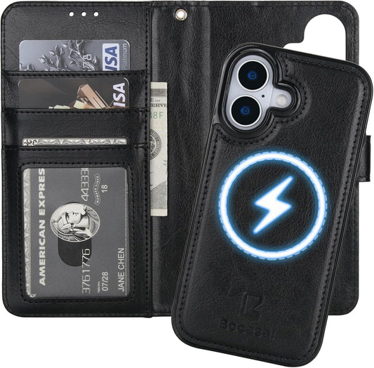 Bocasal 17 6.3 Inch for iPhone Wallet Case Compatible with MagSafe Wireless Charging, RFID Blocking Magnetic Leather