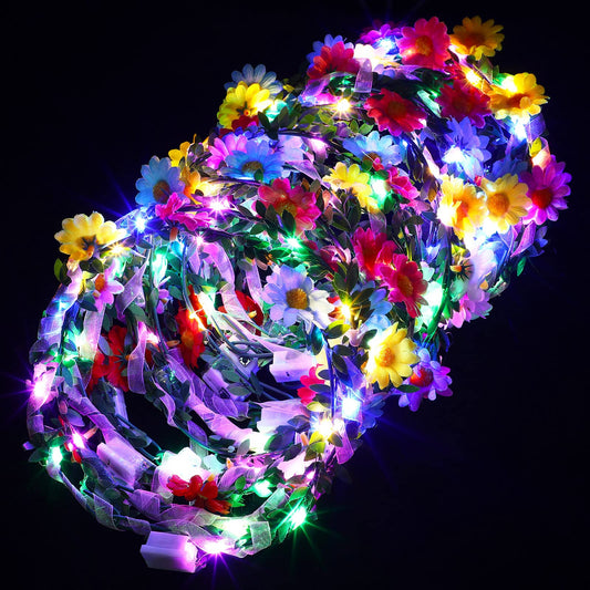 Syhood 40 Pcs LED Flower Headband, Light up Flower Crown Garland Headdress Floral Headpiece for Women Hair Accessories Bridal Shower Mother's Day Holiday Birthday Wedding Party(Sunflower Style)