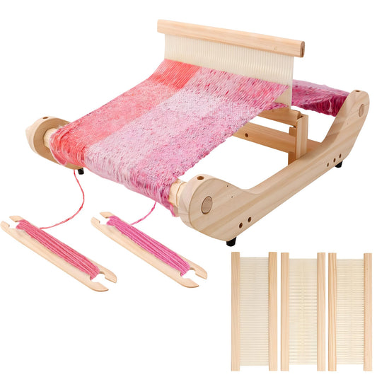 12 Inch Wooden Weaving Loom Kit for Adults Beginners, Multi-Craft Frame Loom with Rigid Heddle Shed Stick & Yarn Stand, Portable Warping Threads Loom with Adjustable Pegs and Weaving Tools