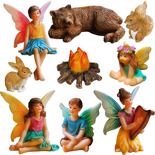 Mood Lab Fairy Garden Figurines - Camping Set (9 pcs) - Miniature Decorative Statues & Accessories - Outdoor & Indoor Garden Decor