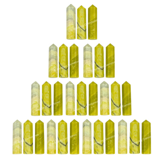 Amazing Gemstone Serpentine Crystal Points Bulk Healing Crystals - Pack of 3 Single Terminated Healing Wand Point Bulk Crystals for Crafts, Crystal Grid, DIY Work - Premium Crystals - Beginners Gifts