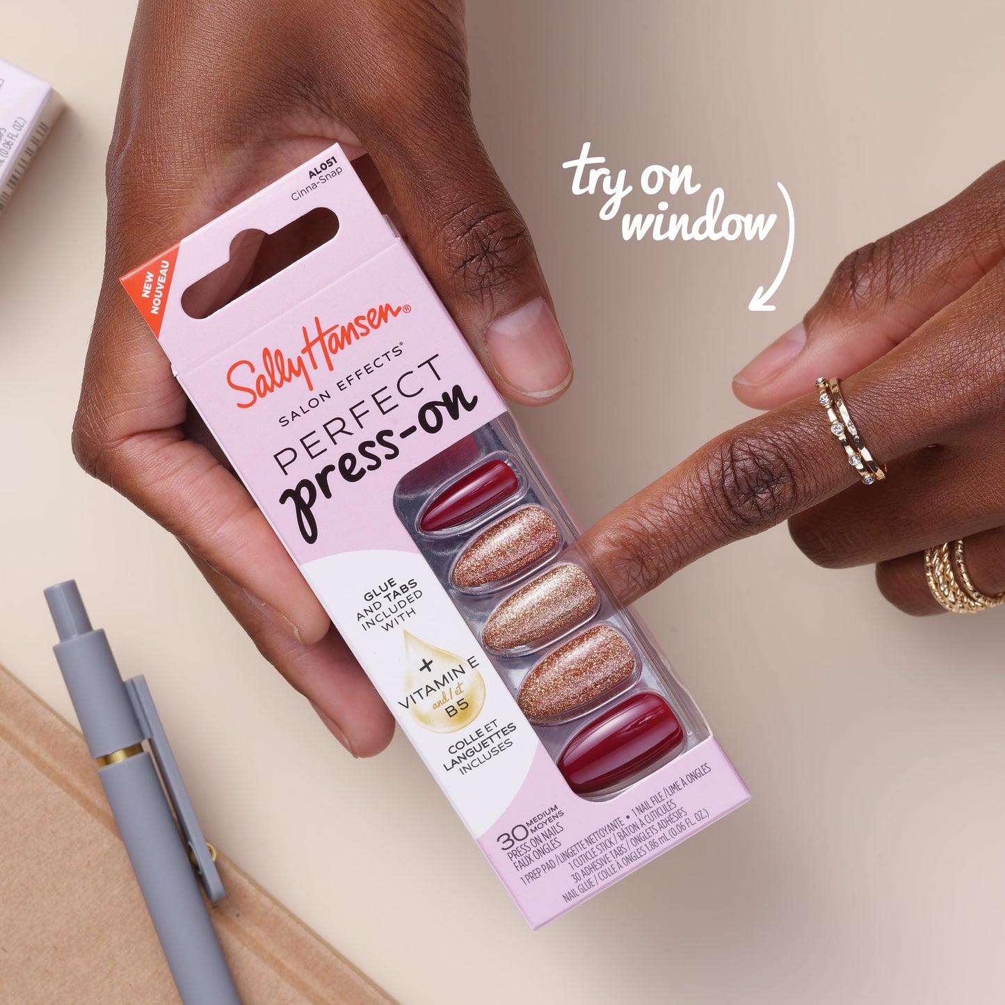 Sally Hansen Salon Effects Perfect Press-On Nails | Sq-oval Shape | Easy to Apply, Non-Damaging | 30 Nails, Nail Glue, Adhesive Tabs, File | Lost in the Frost