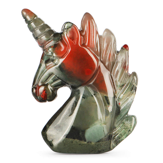 Artistone 2" African Blood Stone Jasper Crystal Unicorn Figurines Home Decor,Carved Gemstone Healing Unicorn Statues Stones Collectible Sculpture for Home,Office