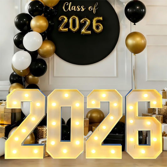 ZUOKEMY 2.3 FT LED Light Up Number Sign - Class of 2026 Marquee Letters, Christmas & New Year Graduation Decor for Indoor Outdoor Celebration & Photo Backdrop