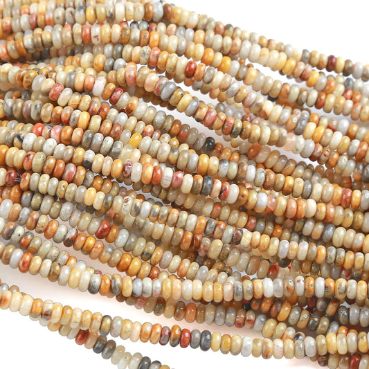 150PCS 2x4mm Natural Yellow Crazy Lace Agate Rondelle Beads Abacus Disk Stone Beads Round Loose Spacer Gemstone Beads for DIY Bracelet Necklace Jewelry Making