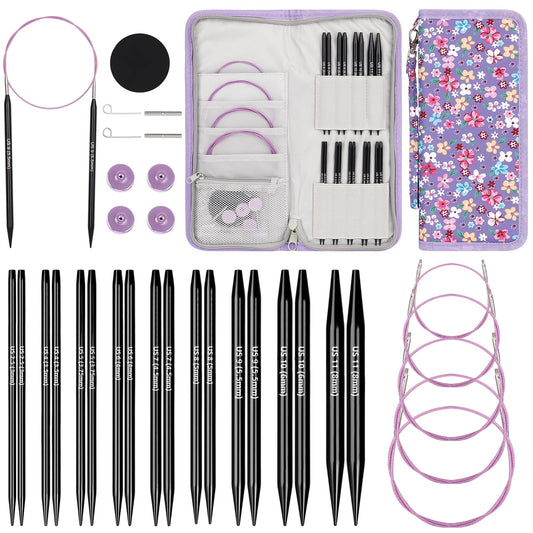 Katech Interchangeable Knitting Needles Set- 9 Pairs Circular Knitting Needles Size 2.5, 4, 5, 6, 7, 8, 9, 10,11, Round Knittings Needle with 5 Cable and Case Accessories for Sweater Sock, Blanket