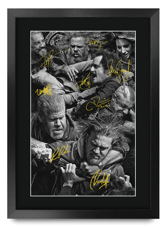 HWC Trading Sons Of Anarchy TV Series Poster The Cast Signed 16 x 12 inch Framed Gift Printed Autograph Film Print Photo Picture Display - 16" x 12" Framed