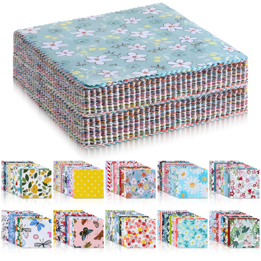 200 Pcs 5"x 5" Charm Packs for Quilting, Precut Multi-Color Printed Floral Fabric Squares Bundles Quilting Supplies, Spring Floral Color Scheme Printed Patchwork Supplies for Holiday DIY Sewing Craft