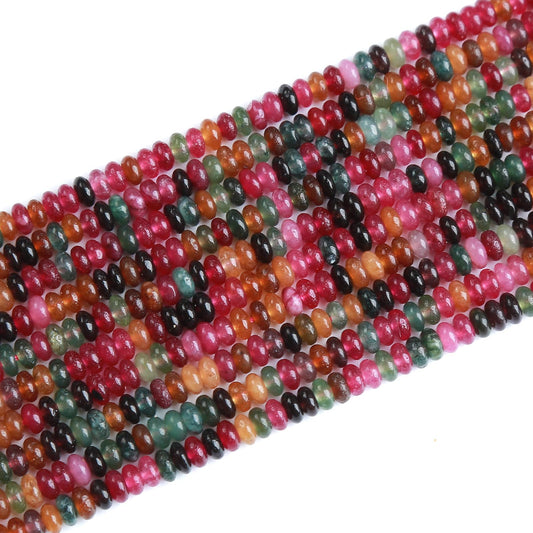 150PCS 2x4mm Natural Colorful Tourmaline Rondelle Beads Abacus Disk Stone Beads Round Loose Spacer Gemstone Beads for DIY Bracelet Necklace Jewelry Making