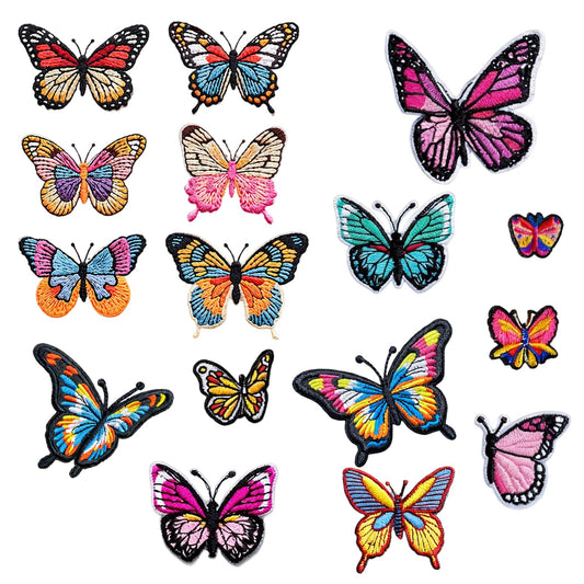 16PCS Applique Patches, Butterfly Iron On Patches for Clothes,Embroidered Patches for Garment Decoration, Colorful Embroidery Patches for DIY Craft Projects and Clothing Repair