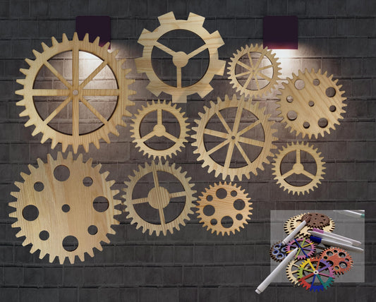 10Pcs Steampunk Decor Wooden Gear Set, Industrial Vintage Wheels for Wall Hanging, Farmhouse, Bar & DIY Crafts (5.9In-3.1In)