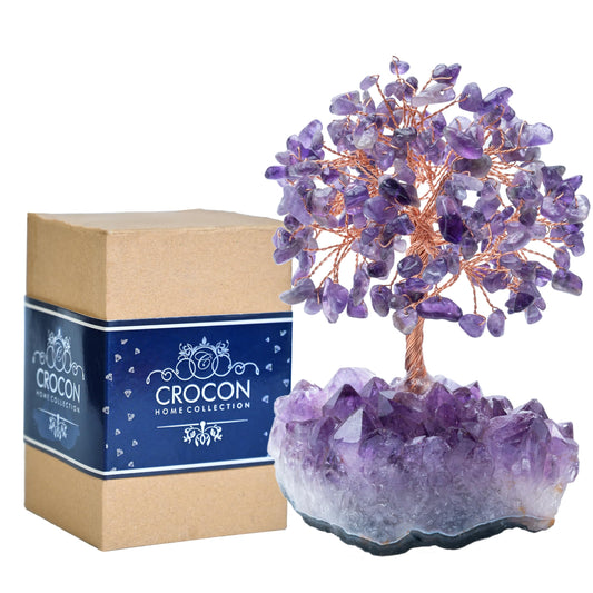 Crocon® Amethyst Crystals Tree of Life Cluster Base, Birthday Gifts for Women, Home & Office Decor Money Tree Healing Crystals Womens Gifts Ideas House Warming Gift Sister Unique Purple Decoration
