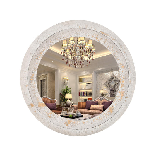 Round Substantial Beveled Hand Hammered Metal Frame In Rustic White, Modern And Traditional, Farmhouse, Cottage, for Bathroom Bedroom Living Room Home Office Entryway (Rustic White, 24"x24")