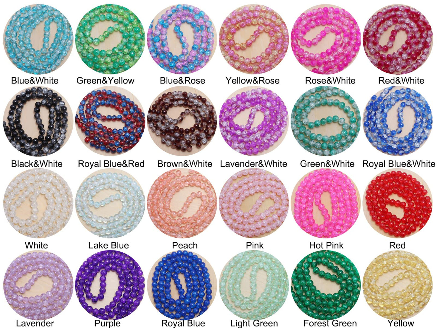 Pamir Tong 720PCS 8mm Crackle Glass Round Bulk, Bracelet Space Loose Smooth Beads for Jewelry Making Earring, Necklaces, and DIY Crafts,Keychains, Lanyards & Adult Crafting