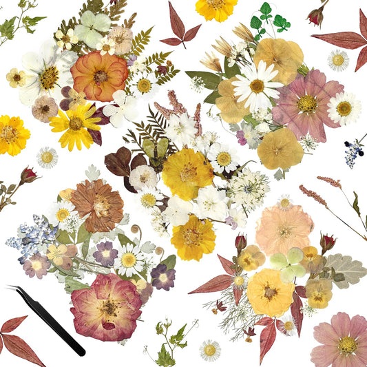110Pcs Dried Flowers for Crafts, Dried Pressed Flowers for Resin Molds, Retro Style Dry Leaves Kit for Art Crafts Resin Jewelry Making Scrapbook Supplies Card Soap Candle DIY