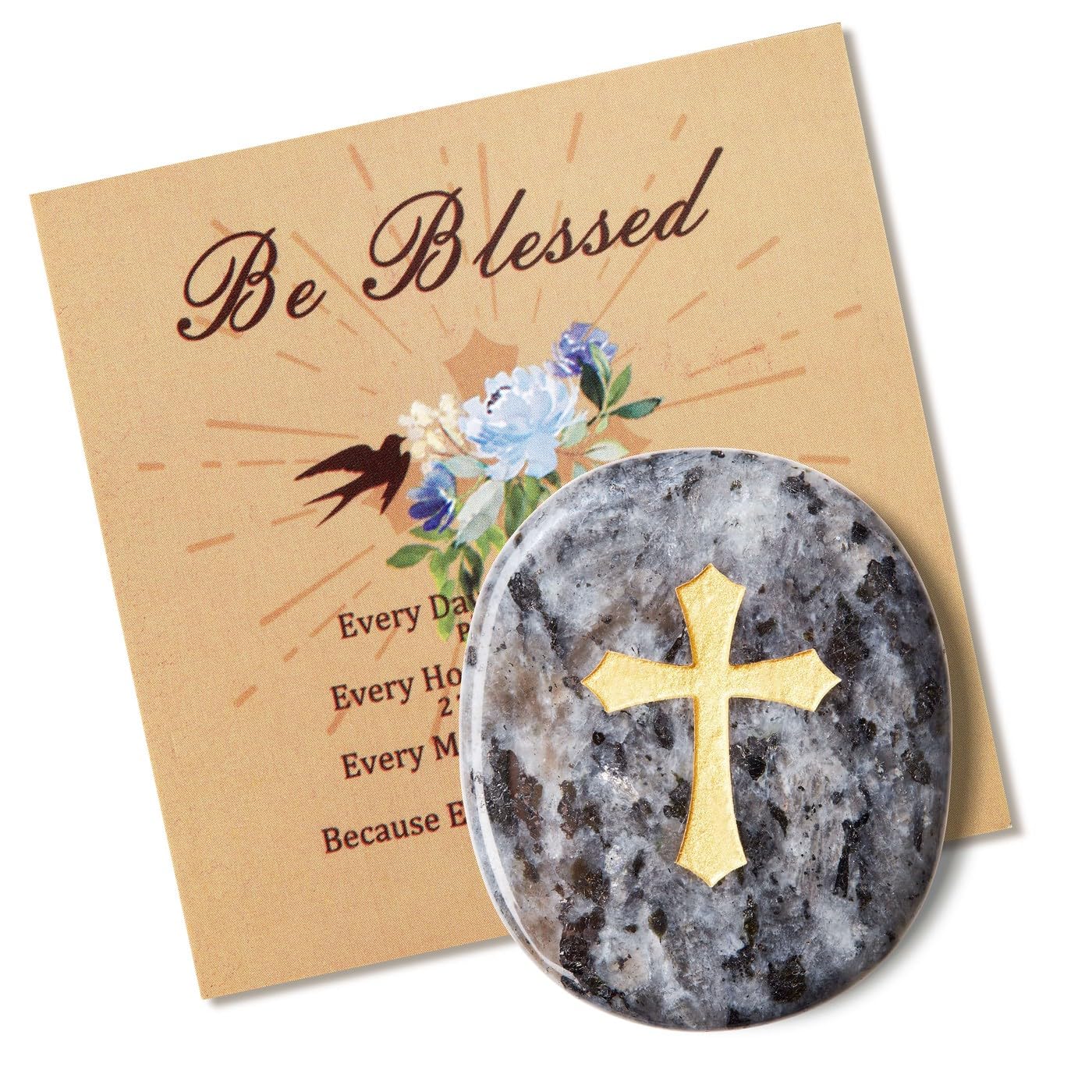 LAIDANLA Black Labradorite Cross Engraved Healing Crystal Worry Stones for Pray Faith Anxiety Relief Oval Palm Stone Polished Natural Crystal Gifts