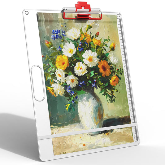 13x17 Inch Drawing Board with Handle – Aluminum Portable Sketch Board, 2-in-1 Clip, Elastic Band, Non-Slip Matte Surface, Lanyard Hole – Art Supplies for Adults & Students(White-1 Pack)