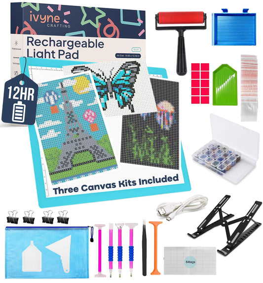 iVyne Rechargeable A4 Light Pad for Diamond Painting & Art Projects – LED Light Board with Diamond Art Accessories – Ultra-Thin & Portable Diamond Dot Light Board, Perfect for Artists - Blue