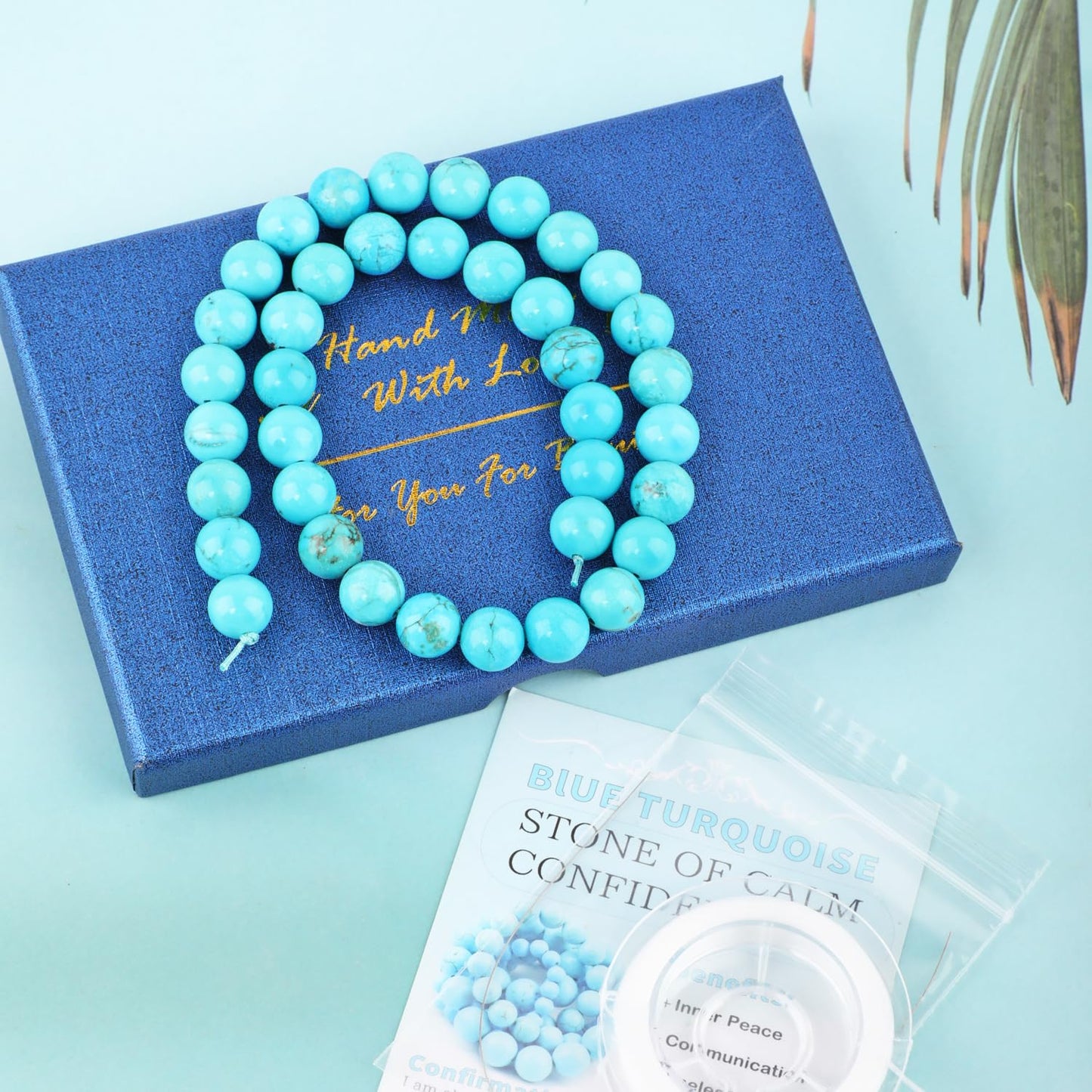 CMBYN Natural Stone Beads Round Genuine Real Stone Beading Strand Loose Gemstones DIY Smooth Bead for Bracelet Necklace Earrings Jewelry Making (Blue Turquoise, 10mm 36 Pieces)