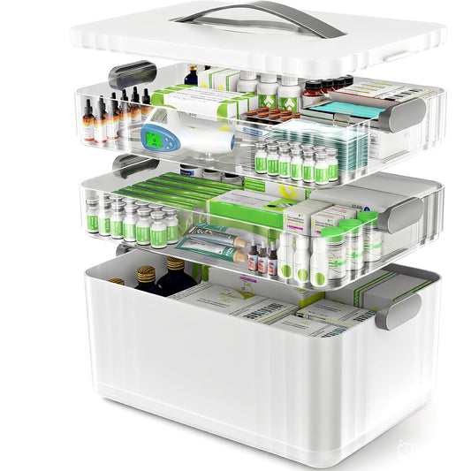 ARSTPEOE 3-Tier Medicine Organizer - Portable Medicine Cabinet with Plastic Handle, Multipurpose Medical Box, Pill Organizer, Empty First Aid Kit for Home