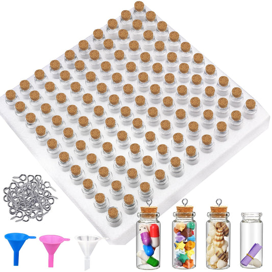 100Pcs 12ml Mini Glass Bottles with Cork Stoppers - Small Clear Vials for DIY Crafts, Wedding Favors, Halloween Decor, Wishing Spell Jars, Includes Funnel-(22 * 60 mm)