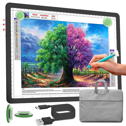 Phylosal Rechargeable A4 Light Pad with Carry Bag, Ultra-Thin Magnetic Tracing Light Box for Drawing, Diamond Art Painting Light Board with Side Button, Super Bright Light Table for Sketching (Black)