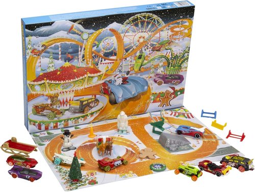 Hot Wheels | 2022 Advent Calendar Toy Cars Set - 8 1:64 Scale Vehicles & 16 Holiday Accessories