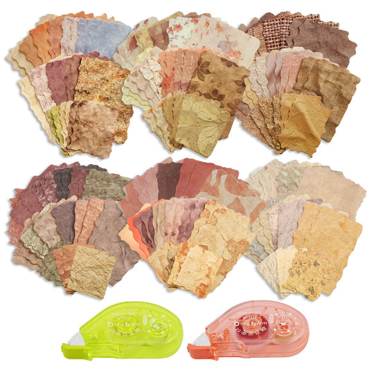 170 Pcs Sheets Vintage Scrapbook Paper Kit with Photo Tapes, Textured Scrapbook Paper, Scrapbooking Supplies, Junk Journal Supplies, Decorative Decoupage Card, Mixed Media Collage Making Craft
