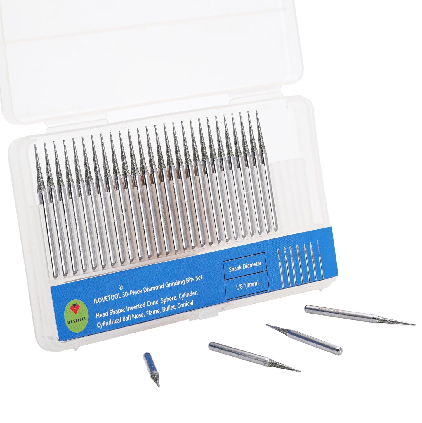 30-Piece Diamond Drill Bits Set for Jewelry Making Sea Glass Shells Gemstones Diamond Tipped Drill Bits for Dremel Rotary Tools Glass Ceramic Stone