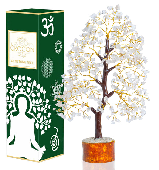 Crocon® Clear Quartz Crystal Tree of Life, Birthday Gifts for Women & Men, House Decor for Shelf Healing Crystals, Spiritual Gift Room Decor, House Warming Gifts New Home, Birthday Gift for Mom