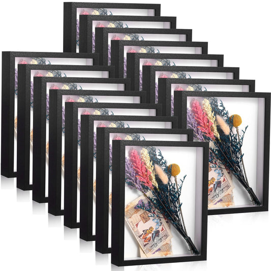 Ripeng 16 Pack 8 x 10 Inch Shadow Box Frame Display Cases, Deep Picture Frames for Wedding Bouquet Preservation, Memorabilia, Teacher Craft, Ticket, Photo, Mother Day, Wall or Tabletop Display, Black