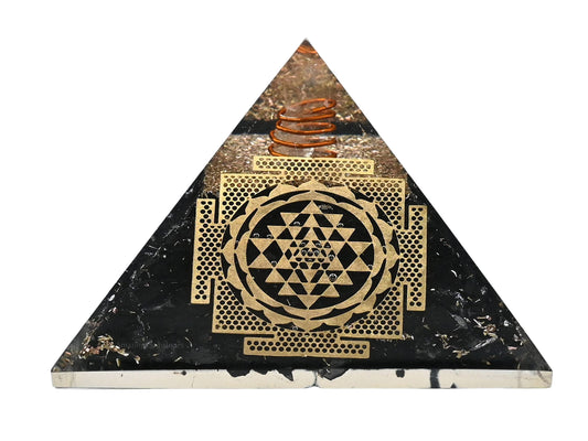 Amazing Gemstone Large Black Tourmaline Orgone Pyramid Crystal, Sri Yantra Big Orgonite Pyramid - Positive Energy Healing