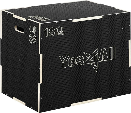 Yes4All 3 in 1 Non-Slip Wooden Plyo Box, Step Up Box for Workout, Plyometric Jump Box for Skipping, Jumping, Lunges, Squats, Dips