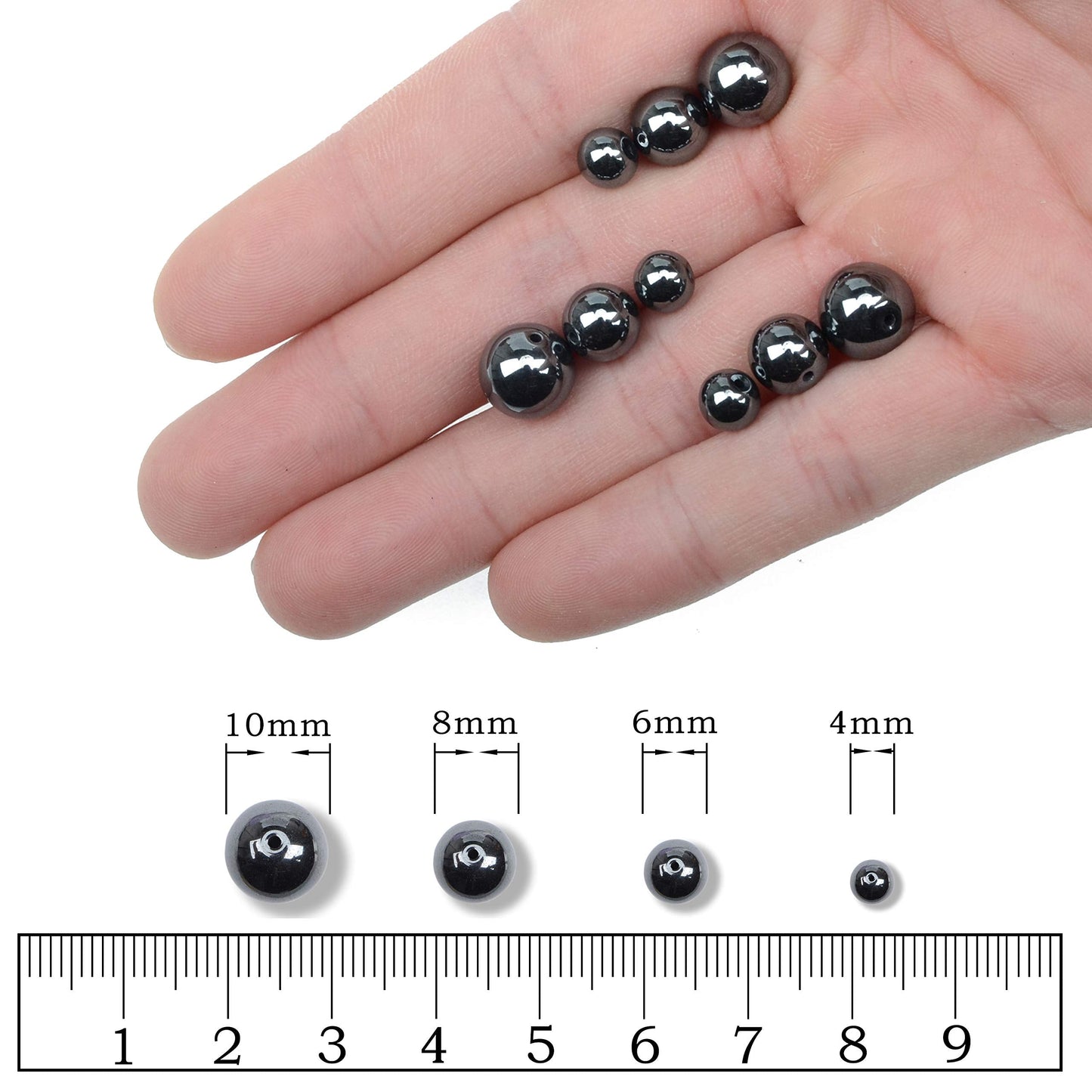 AD Beads Natural Gemstone Round Loose Beads 15" for Bracelet Necklace Earrings Jwelery Making Crafts DIY (4mm, Black Hematite)