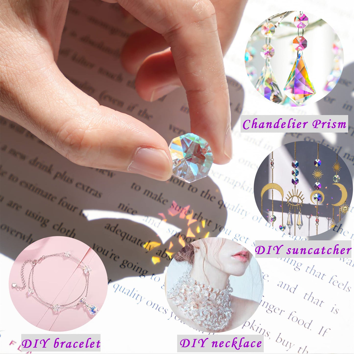 14mm 100pcs AB Octagon Beads Crystal Prisms Suncatcher, Ideal for Jewelry Making, Chandelier Crystals DIY Parts, Chandelier Replacements,Arts Crafts Sun Catcher Crystals