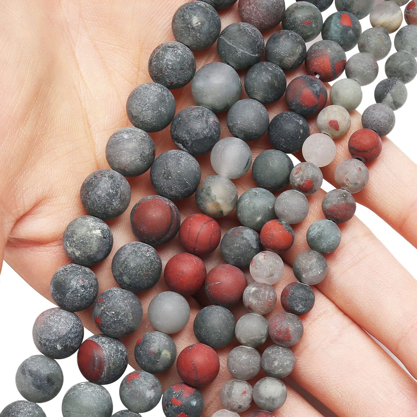 Natural Matte African Bloodstone Beads, 8MM Round Frosted Unpolished Loose Gemstone Beads for Bracelet Necklace Jewelry Making, Energy Stone Healing Power with Stretch Beading Cord