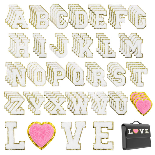 108 Pcs Letter Patches Iron on Letters,White Iron on Preppy Letter Patches Stickers for Clothing Backpacks Embroidered Applique Initial Patch