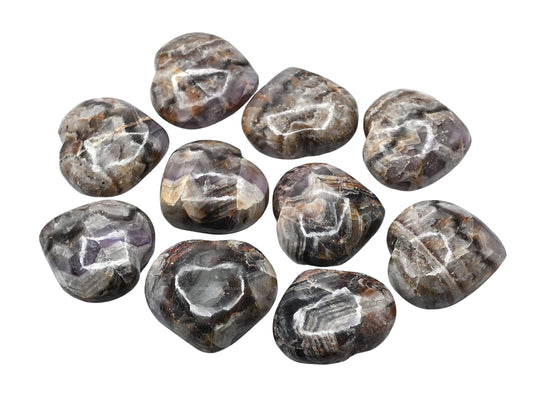 Amazing Gemstone Amethyst Chevron Crystal Heart Palm Stone - Pocket Massage Worry Stone for Natural Body Chakra Balancing, Reiki Healing and Crystal Grid