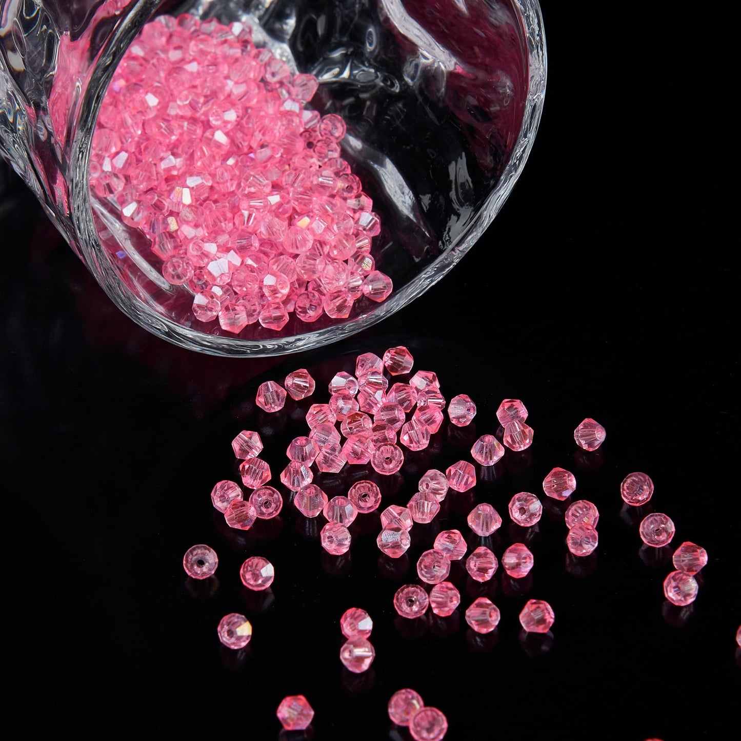 Laopottbeads 1100PCS 4mm Bicone Crystal Glass Beads for Jewelry Making, Sparkling Mini Beads for Suncatchers, DIY Bracelets & Craft Projects (Light Rose Red)