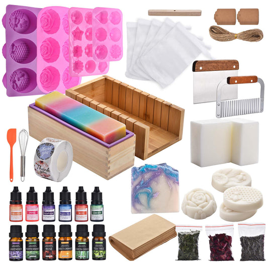 Soap Making Kit for Adults All-in-One Soap Making Supplies Includes Melt & Pour Goat Milk Soap Base, Silicone Loaf Molds,Premium Cutting Box & 500+PCS DIY Handmade Soap