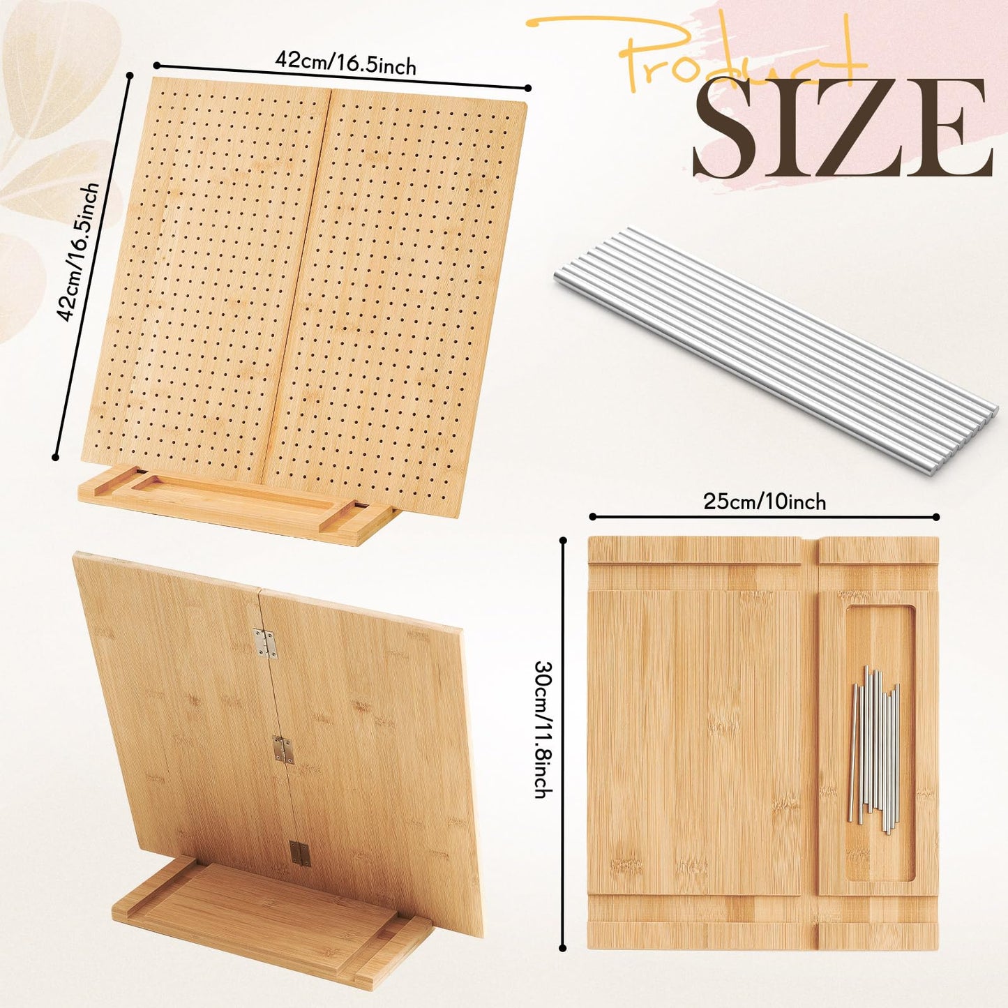 Beeveer 17x17" Foldable Crochet Blocking Board with 10 Pins/Pegs Large Blocking Board for Crocheting Knitting, Bamboo Granny Square Boards, Wooden Crocheting Accessories Gifts for Crocheters