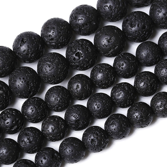 12MM 32pcs Natural Stone Beads Black Volcanic Lava Gemstone Round Loose Beads for Jewelry Making Bracelet 1 Strands 15"