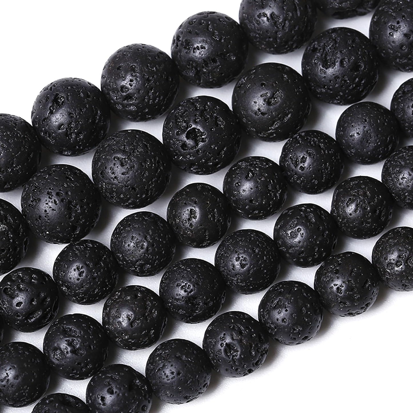 8MM 90pcs Natural Stone Beads Black Volcanic Lava Gemstone Round Loose Beads for Jewelry Making Bracelet 2 Strands 32"