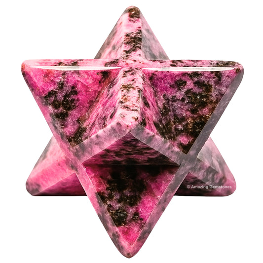Amazing Gemstone Rhodonite Merkaba Crystal - 1.5 Inches Metaphysical Merkaba Star for Meditation - Energetic Tetrahedron Crystal and Healing Stones for Spiritual Growth and Healing (35-40mm)