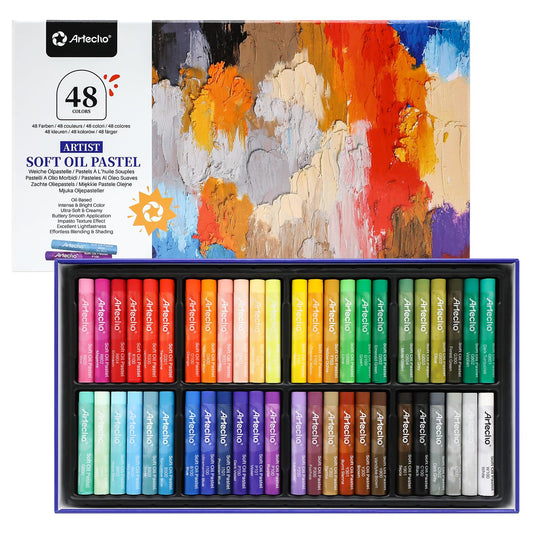 Artecho Extra Soft Oil Pastels Set – 48 Colors Artist Grade Drawing Crayons for Blending, Layering & Shading – Large 10mm Diameter Pastel Sticks for Professional Painting Art Supplies