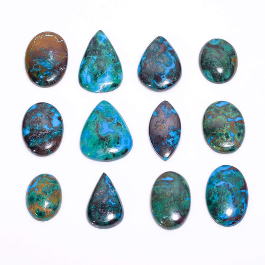 GEMKORA 3 to4 pcs Natural Parrot Wing Chrysocolla Gemstone Cabochon for Jewelry Making, Loose Stones Supply, Wholesale Cabochons Lot, DIY, Wire Wrapping, Healing Crystals, New Gemstones